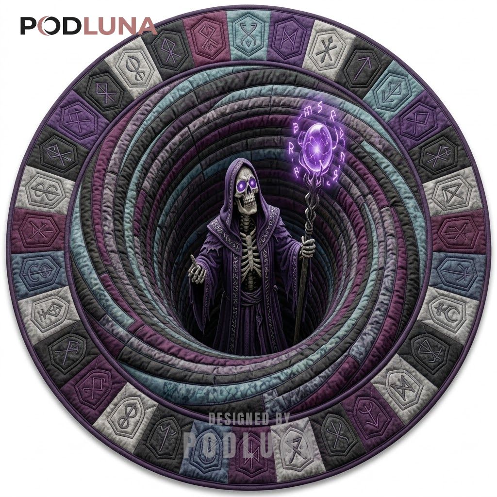Skeleton Sorcerer Halloween 3D Rug Purple Orb Rune Vortex 1