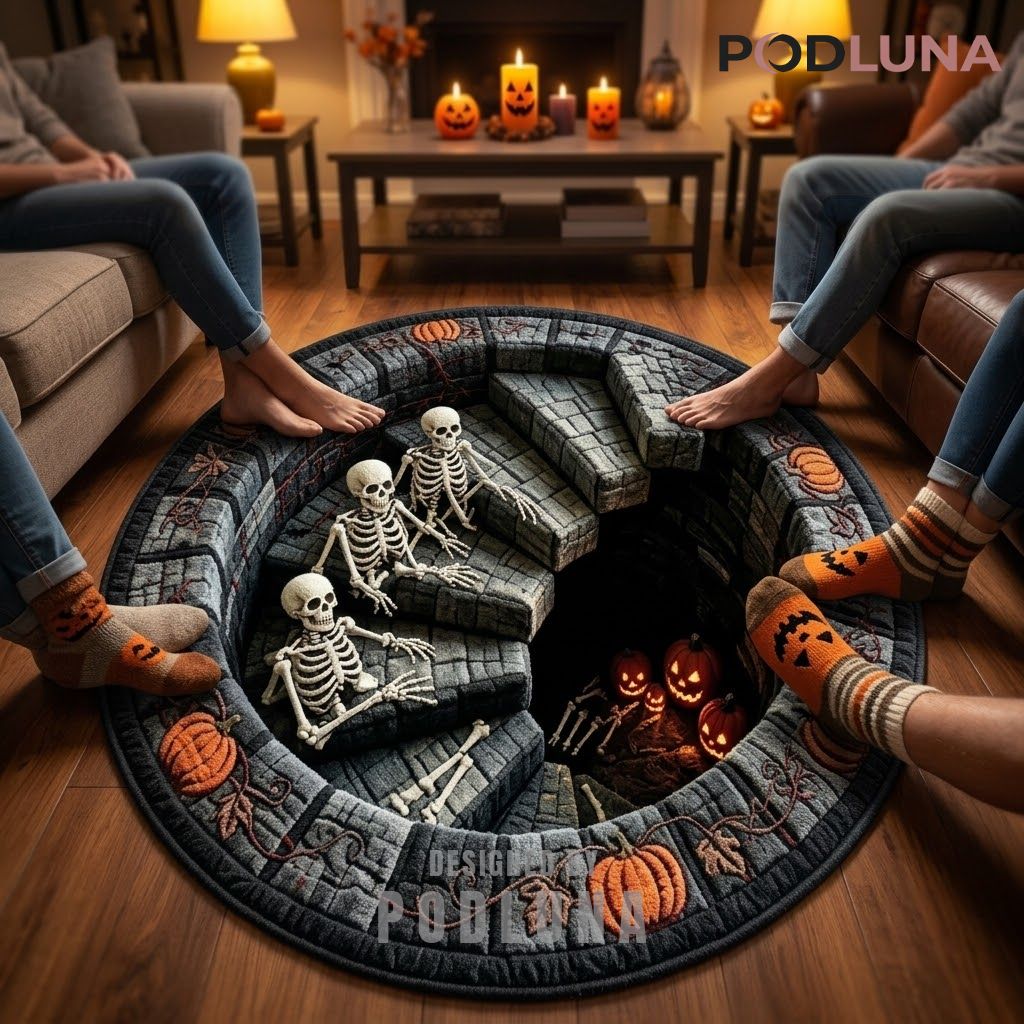 Skeleton Trio Halloween 3D Rug Stone Staircase Pumpkin Pit 2 Skeleton Trio Halloween 3D Rug Stone Staircase Pumpkin Pit 2