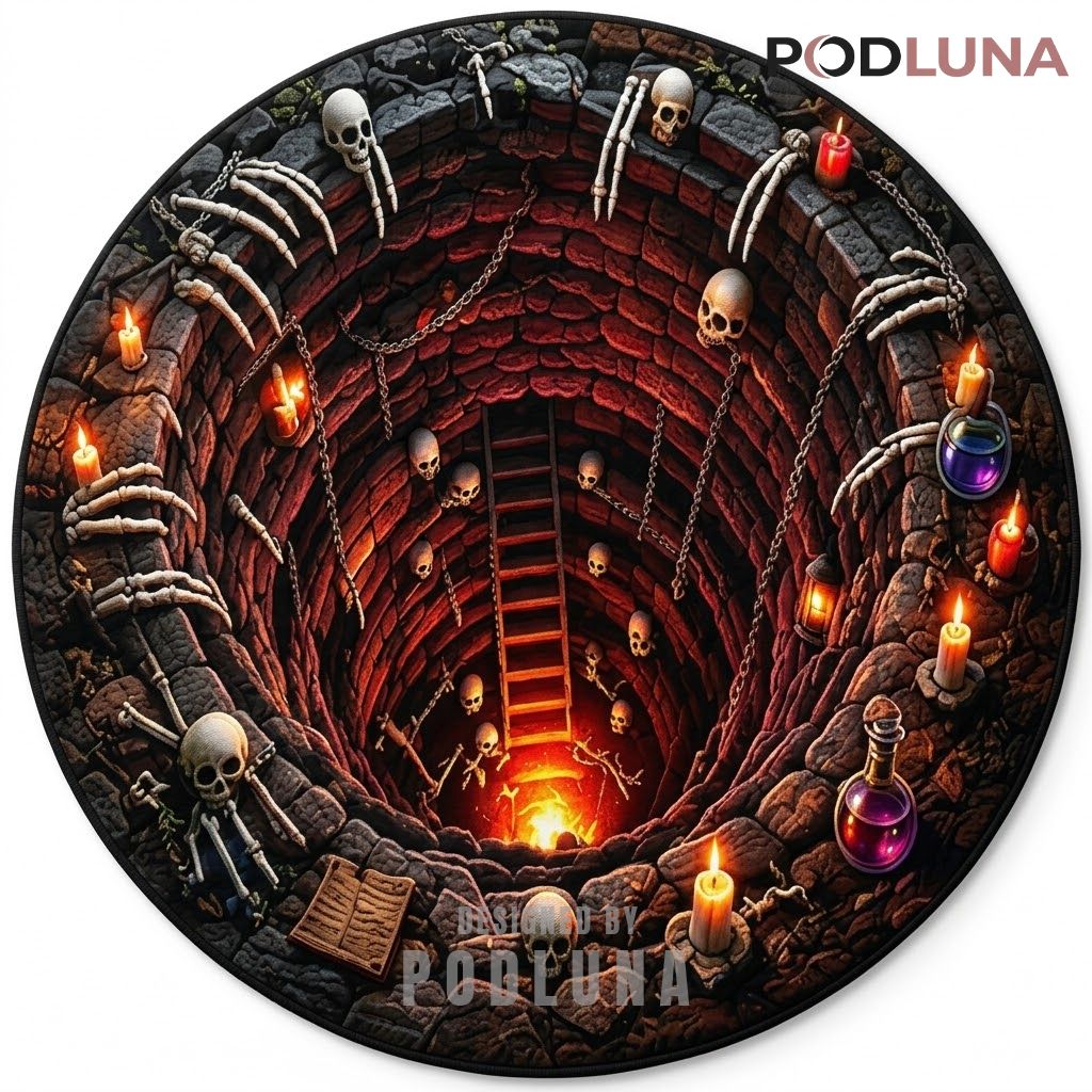 Skull Halloween 3D Rug Chained Well Ladder Potion Candle 1