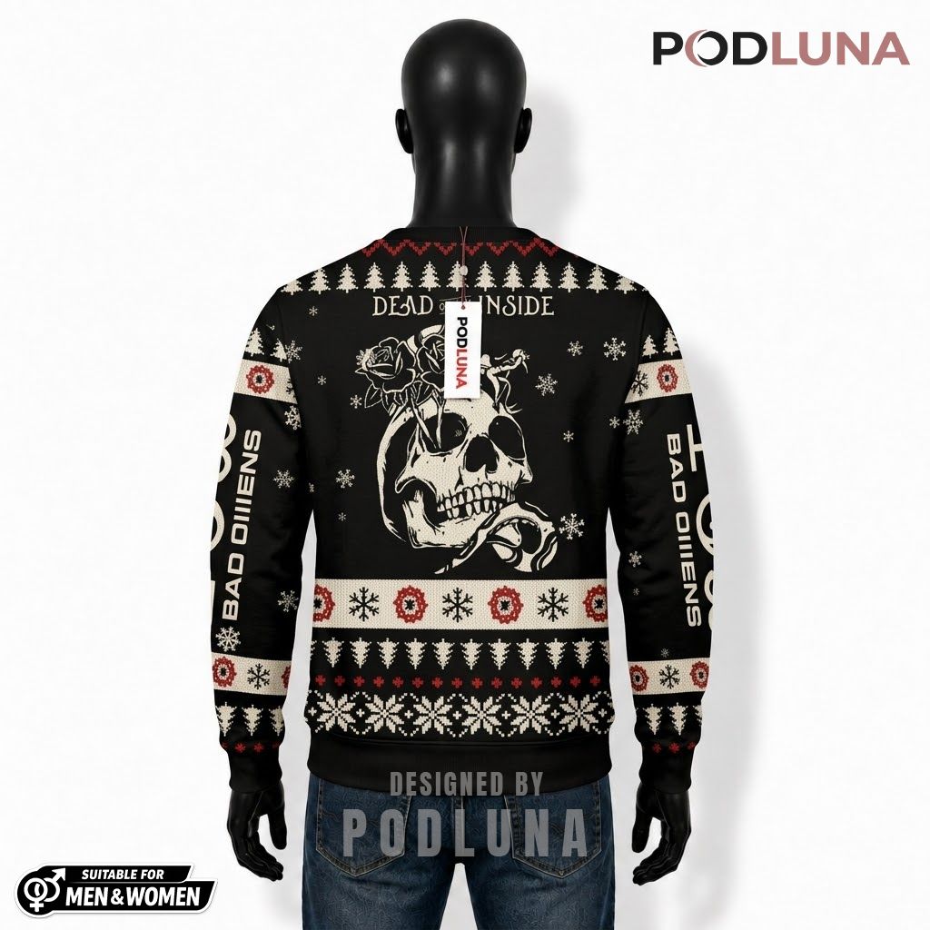 Skull Ugly Halloween Sweater Dead Inside Rose Print Back Skull Ugly Halloween Sweater Dead Inside Rose Print Back