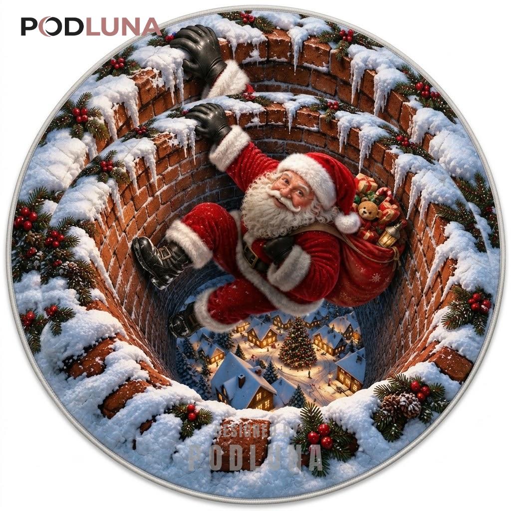 Sliding 3D Christmas Rug Santa Chimney Village Toy Bag
