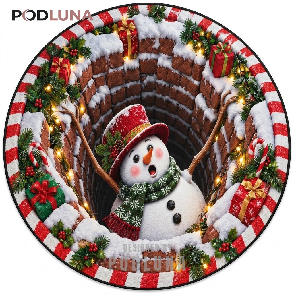 Snowman 3D Christmas Rug Brick Well Twig Arms Gifts