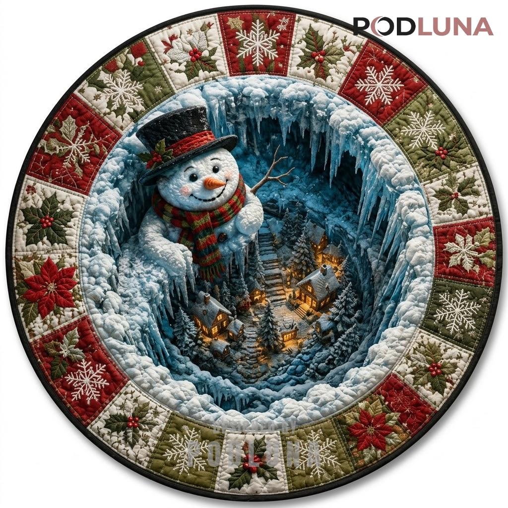 Snowman 3D Christmas Rug Icy Village Poinsettia Border