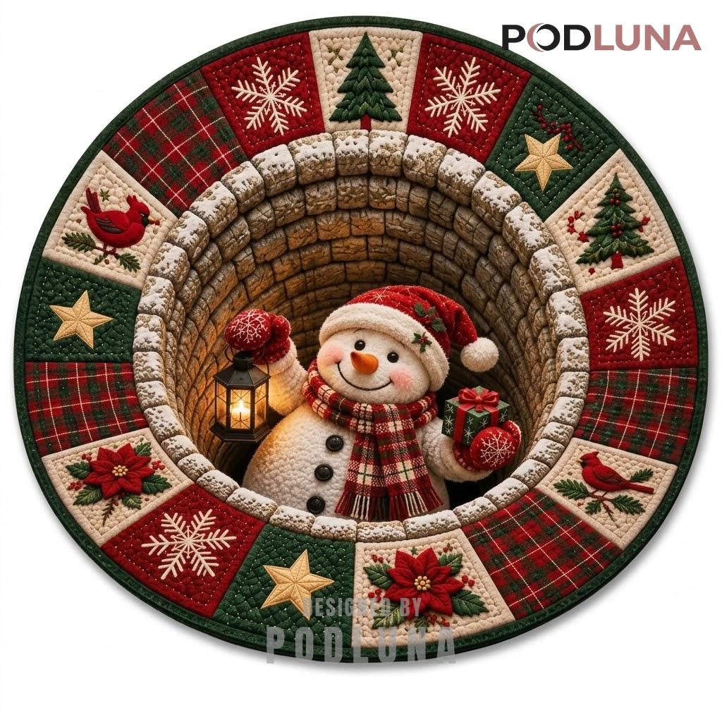 Snowman 3D Christmas Rug Lantern Cardinal Poinsettia Patchwork
