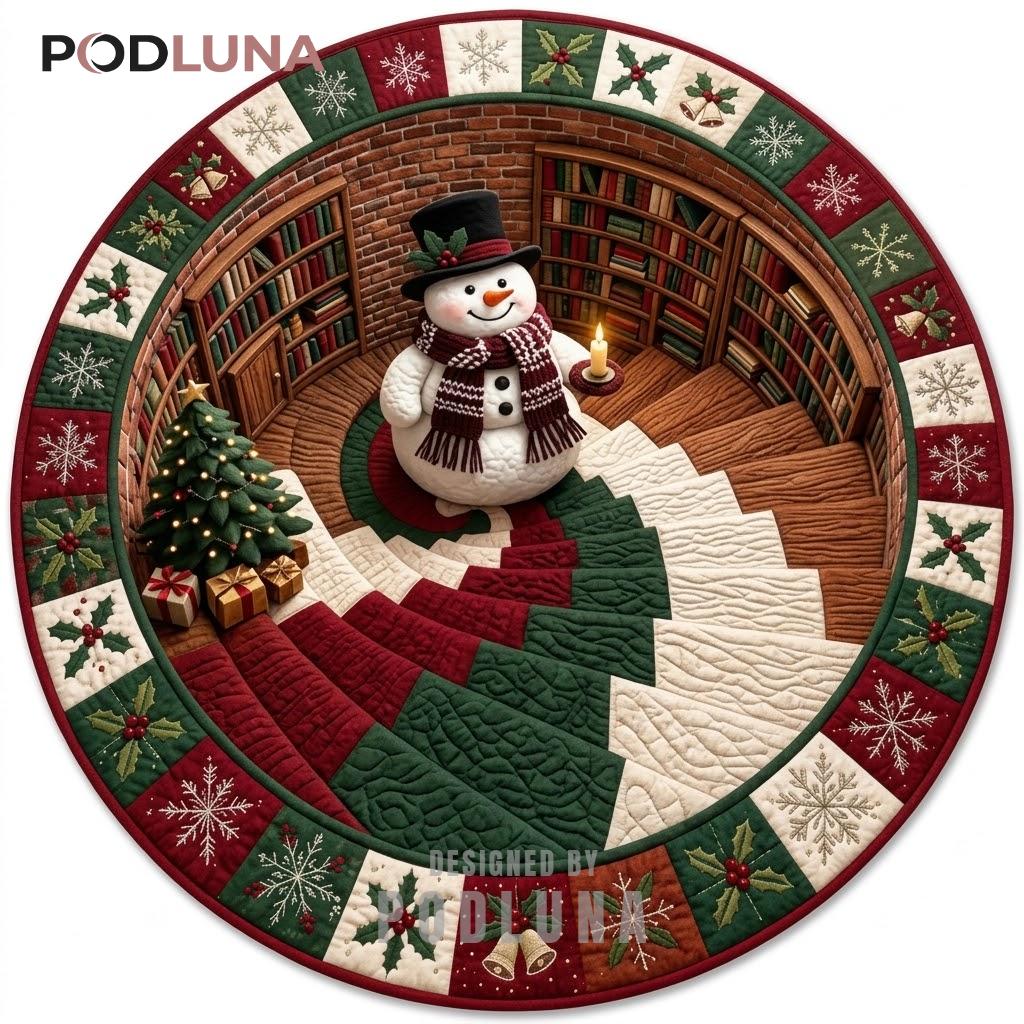 Snowman 3D Christmas Rug Library Staircase Quilted Tunnel