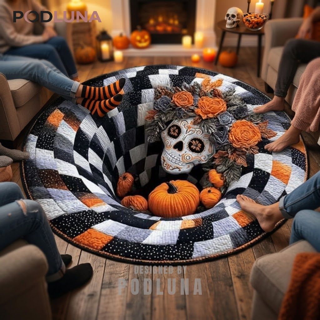Sugar Skull Halloween 3D Rug Rose Patchwork Pumpkin Vortex 2 Sugar Skull Halloween 3D Rug Rose Patchwork Pumpkin Vortex 2