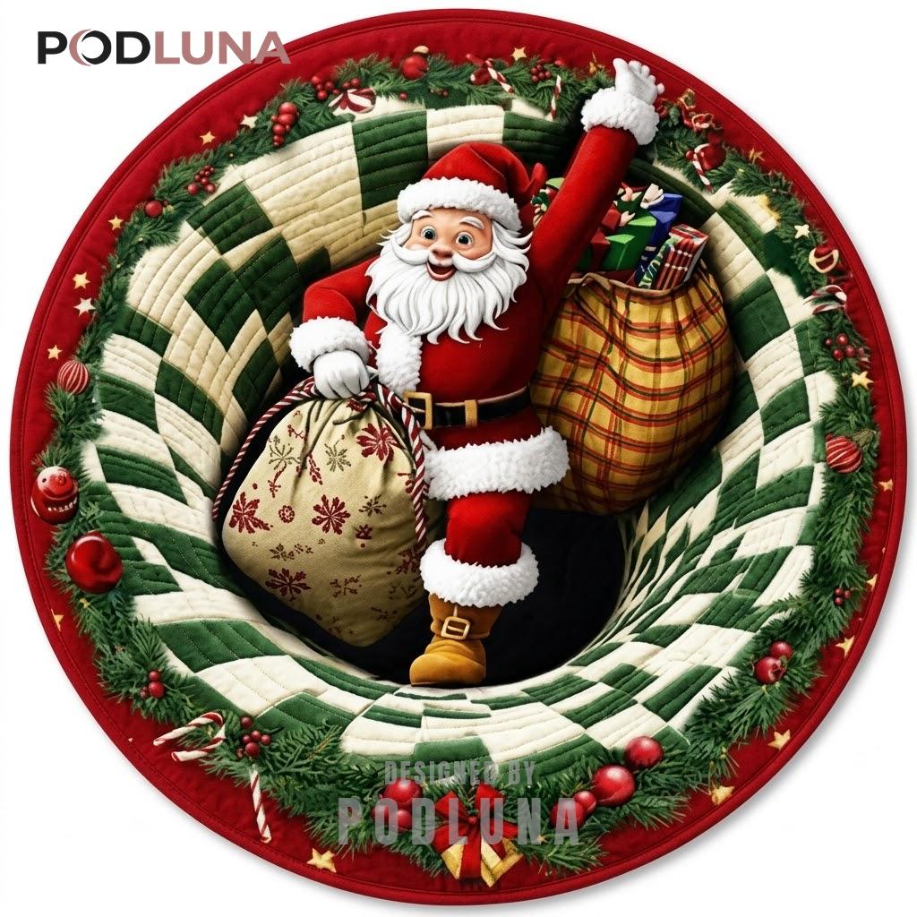 Toy Sack 3D Christmas Rug Santa Wreath Checkered Tunnel