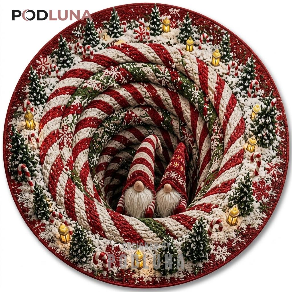 Twin Gnome 3D Christmas Rug Candy Swirl Pine Lantern
