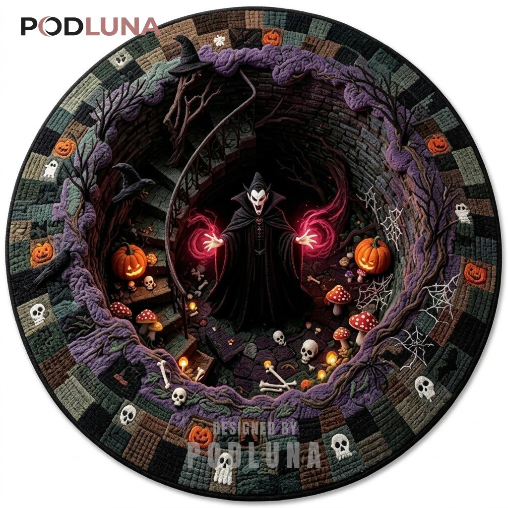 Vampire Halloween 3D Rug Magic Glow Mushroom Patchwork Vortex 1