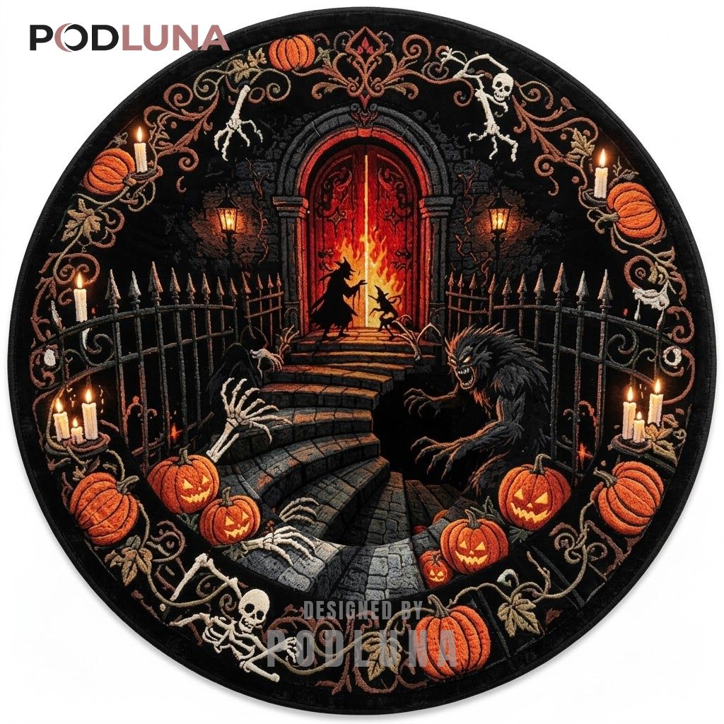 Werewolf Halloween 3D Rug Flaming Gate Witch Duel Illusion 1