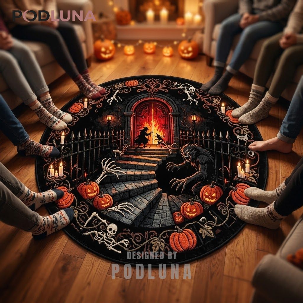 Werewolf Halloween 3D Rug Flaming Gate Witch Duel Illusion 2 Werewolf Halloween 3D Rug Flaming Gate Witch Duel Illusion 2