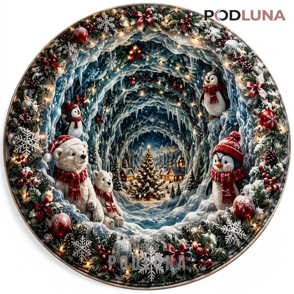 Winter 3D Christmas Rug Polar Bear Penguin Ice Cave