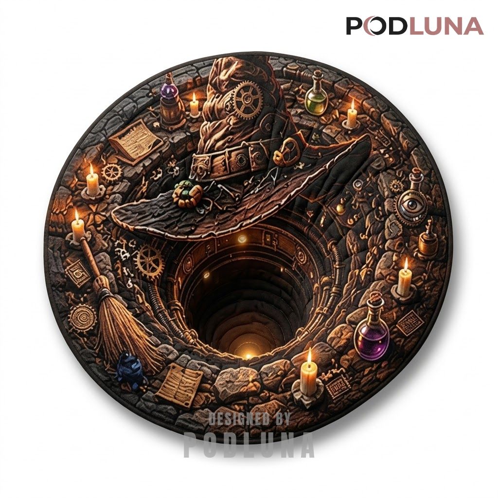 Witch Hat Halloween 3D Rug Steampunk Gear Potion Vortex 1