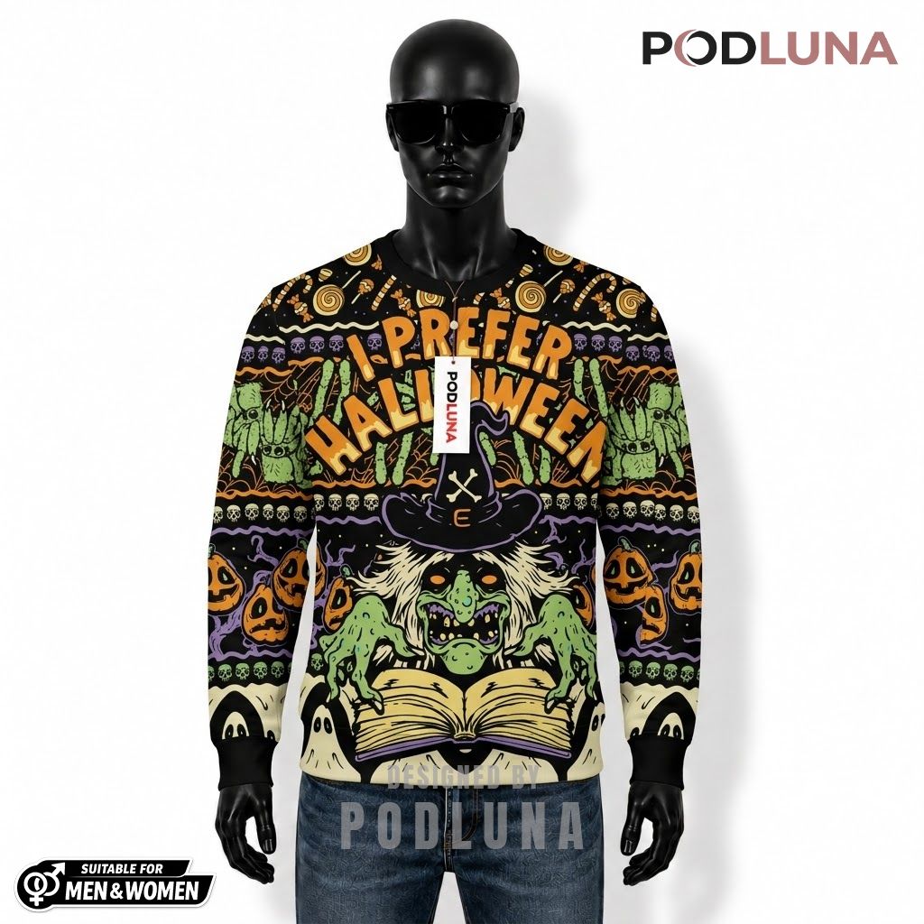 Witch Ugly Halloween Sweater I Prefer Spell Book Front
