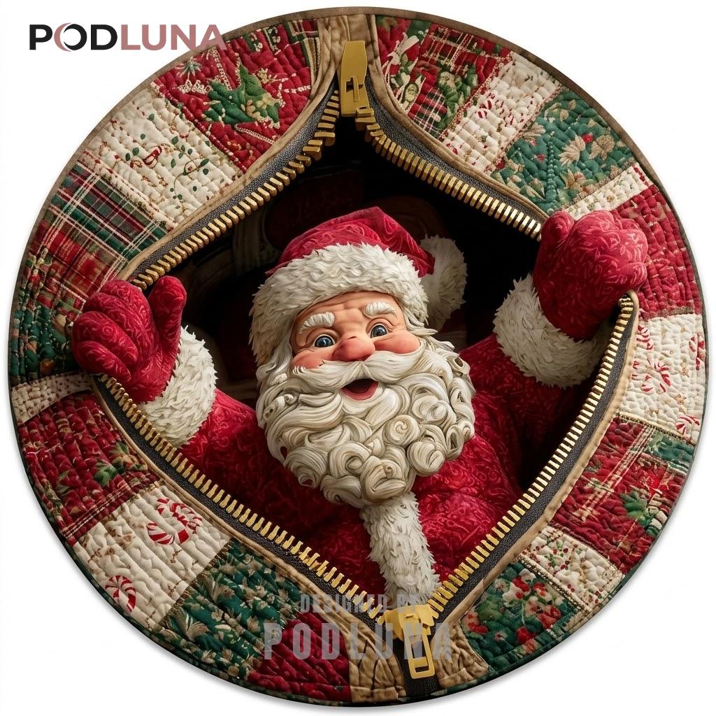 Zipper 3D Christmas Rug Santa Patchwork Unzip Reveal