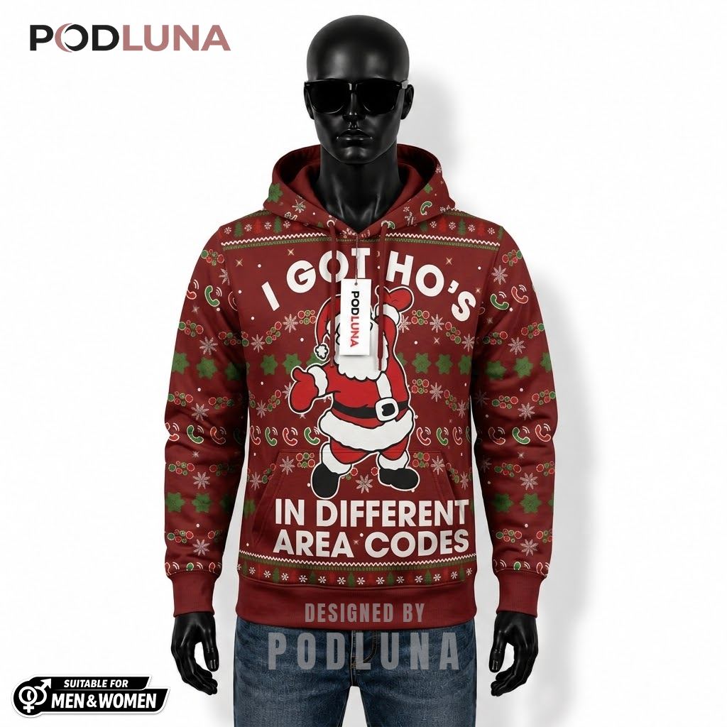 Area Codes Santa Ho's Funny Ugly Christmas 3D Hoodie 1