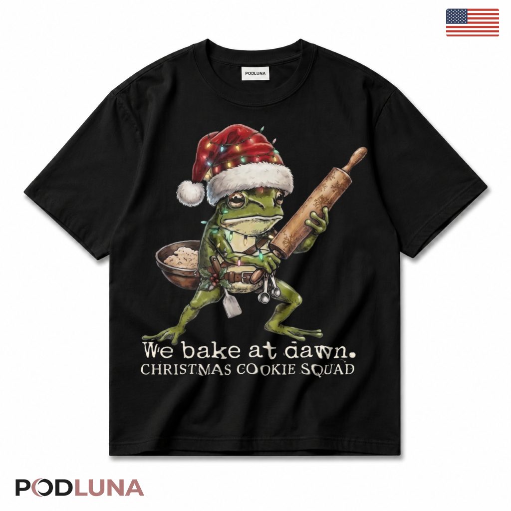 Baking Frog Christmas T-Shirt Rolling Pin Cookie Squad Bake Dawn Santa Hat