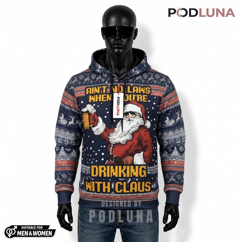 Beer Drinking Santa Claus Funny Ugly Christmas 3D Hoodie 1