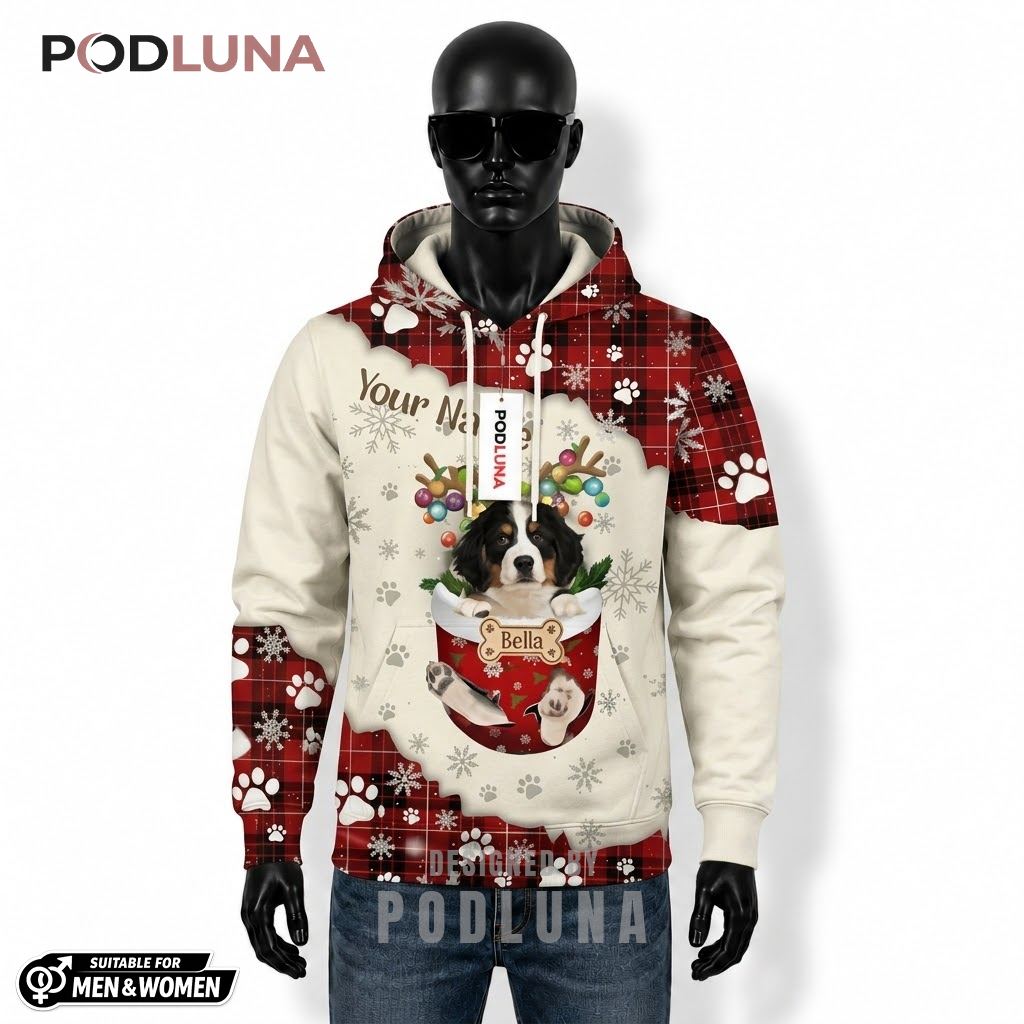 Bernese Puppy Reindeer Personalized Christmas 3D Hoodie 1