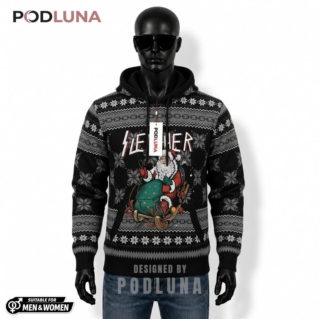 Black Holiday Santa Sleigh Sleigher Ugly Christmas 3D Hoodie 1