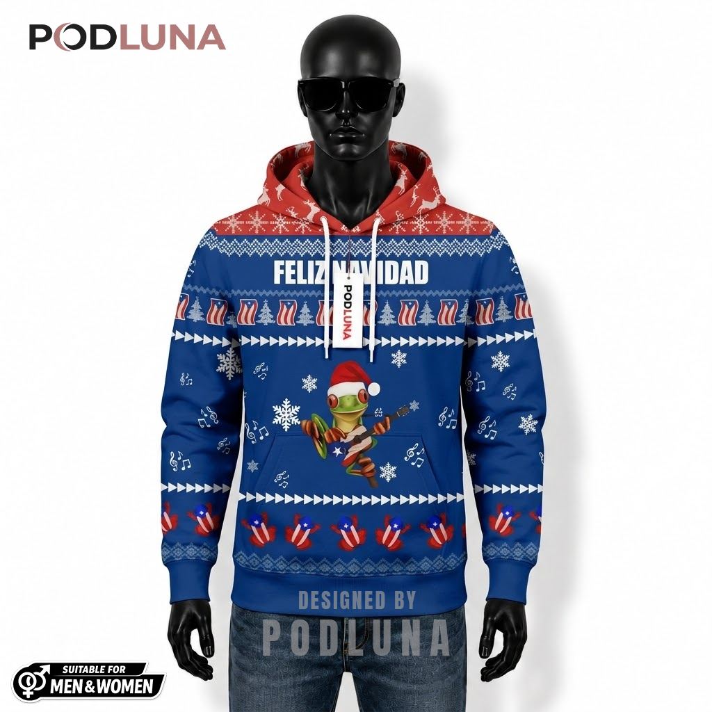 Blue Coqui Frog Puerto Rico Christmas 3D Hoodie 1