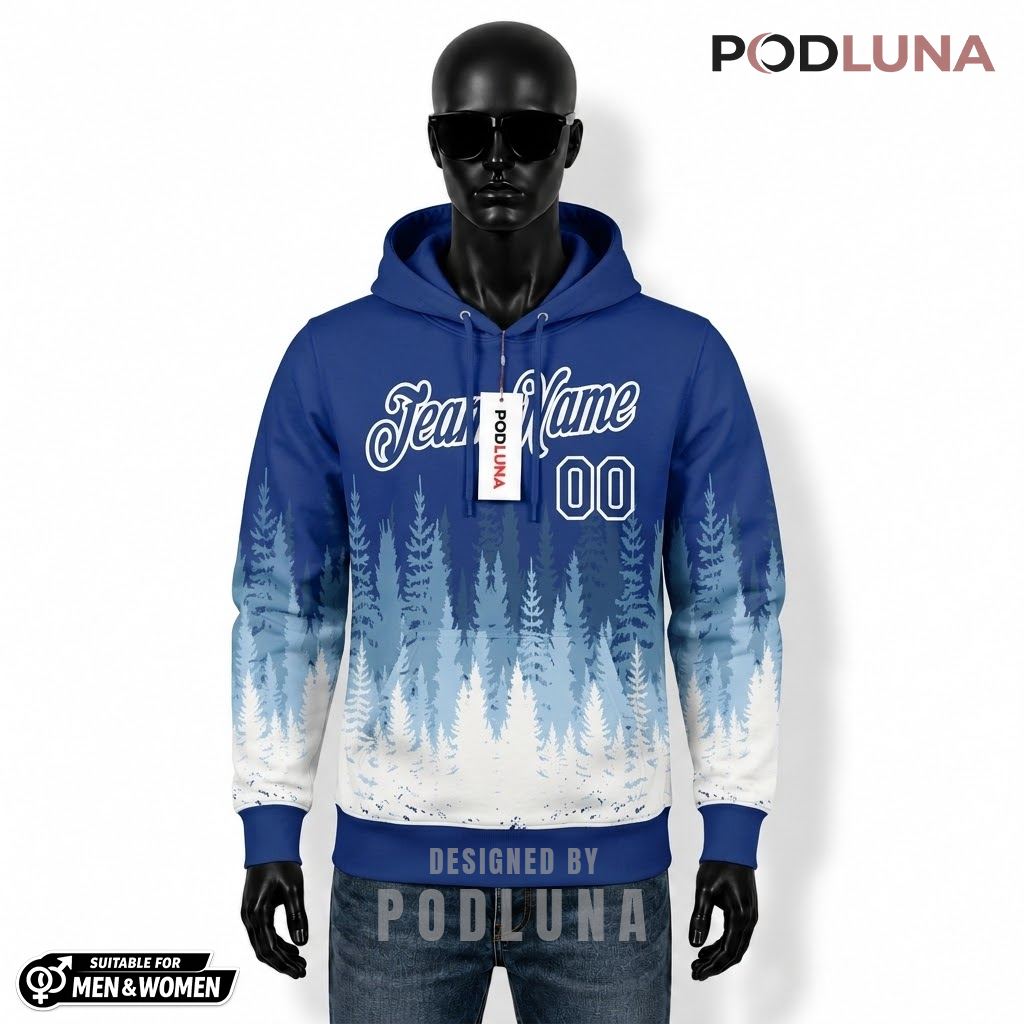 Blue Winter Forest Tree Personalized Christmas 3D Hoodie 1