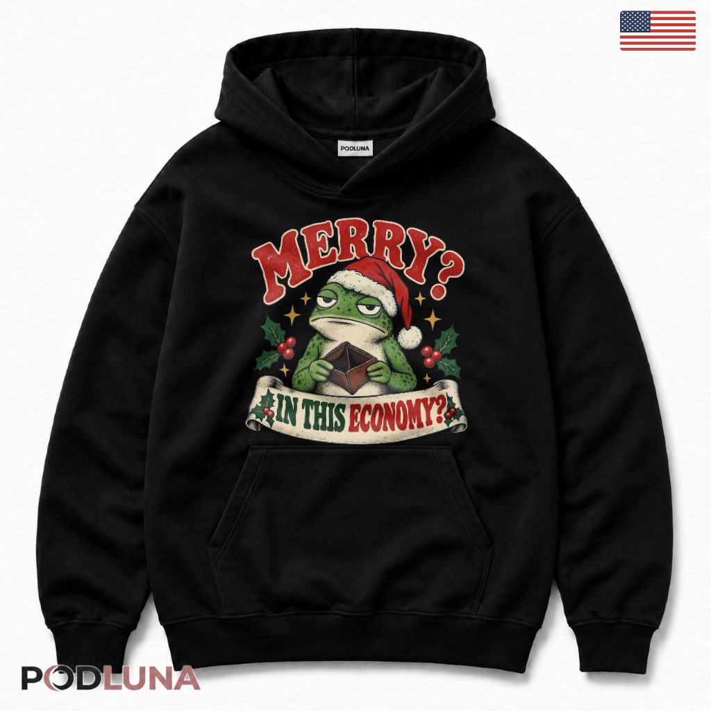 Broke Frog Christmas Hoodie Empty Wallet Economy Merry Holly Scroll Banner Funny Broke Frog Christmas Hoodie Empty Wallet Economy Merry Holly Scroll Banner Funny
