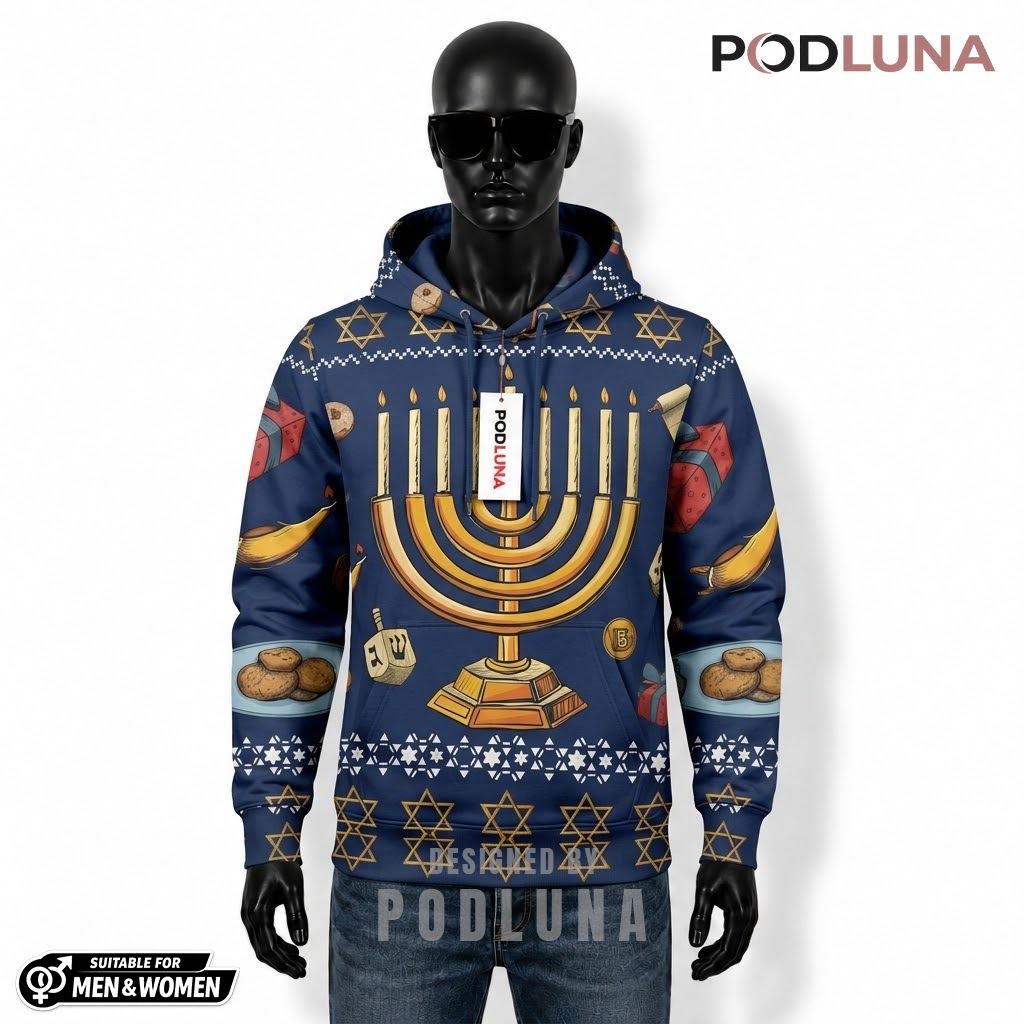 Candle Pattern Hanukkah Menorah Ugly 3D Hoodie 1