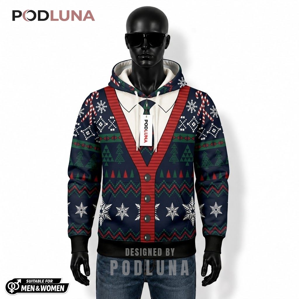 Cardigan Tie Snowflake Illusion Tuxedo Ugly Christmas 3D Hoodie 1