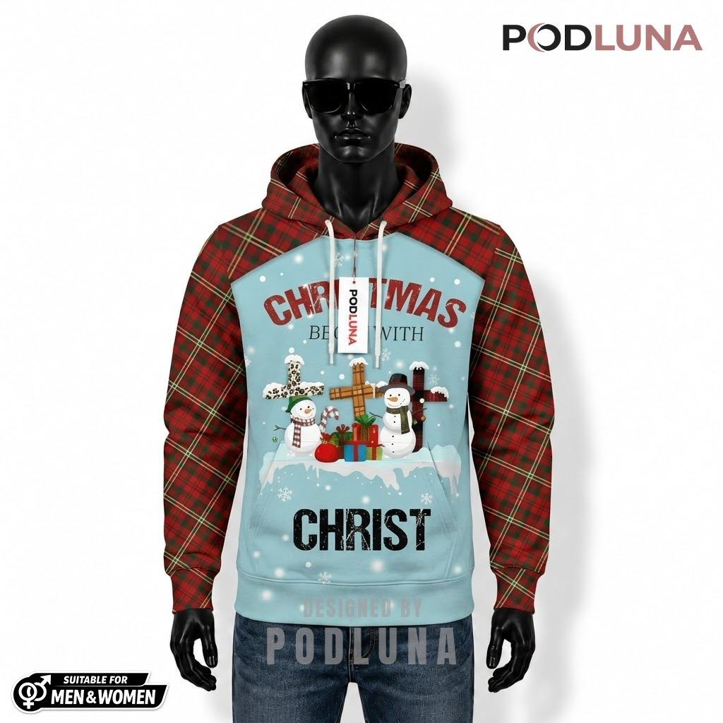 Christmas Begins With Christ Snowman 3D Hoodie 1