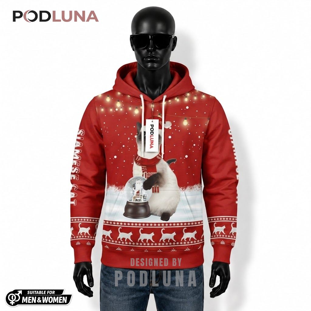 Christmas Lights Siamese Cat Funny Ugly 3D Hoodie 1