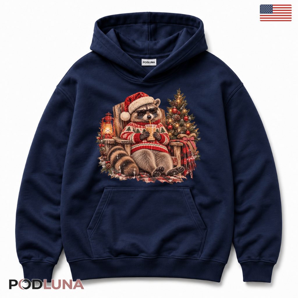 Christmas Raccoon Iced Coffee Sunglasses Santa Hat Sweater Hoodie Christmas Raccoon Iced Coffee Sunglasses Santa Hat Sweater Hoodie