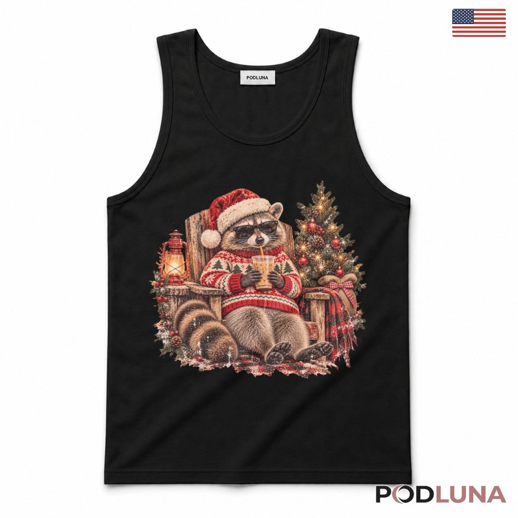Christmas Raccoon Iced Coffee Sunglasses Santa Hat Sweater Tank Top Christmas Raccoon Iced Coffee Sunglasses Santa Hat Sweater Tank Top