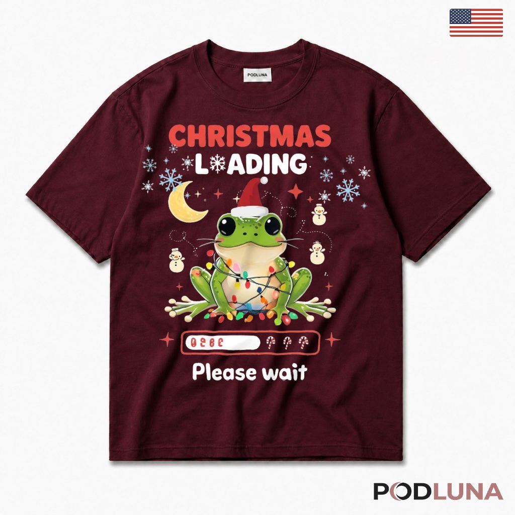 Cute Frog Christmas T-Shirt Loading Please Wait
