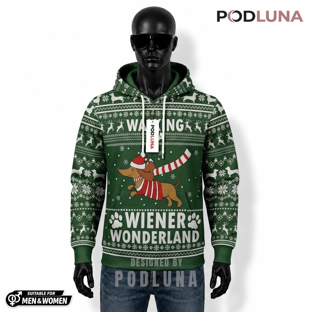 Dachshund Santa Hat Funny Ugly Christmas 3D Hoodie 1