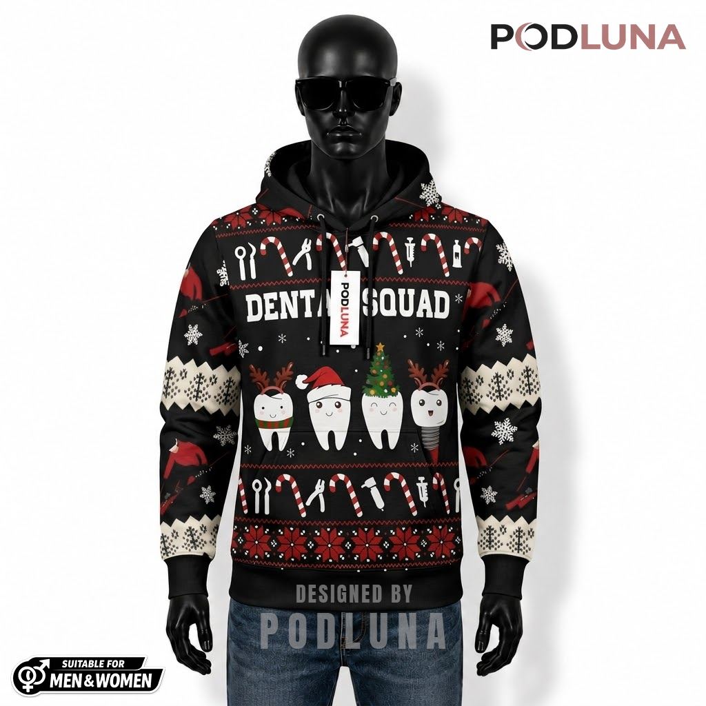 Dentist Christmas Teeth Knit Pattern Ugly 3D Hoodie 1