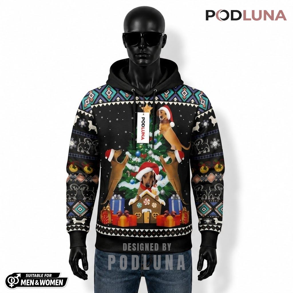 Dog Lover Dachshund Xmas Tree Ugly 3D Hoodie 1
