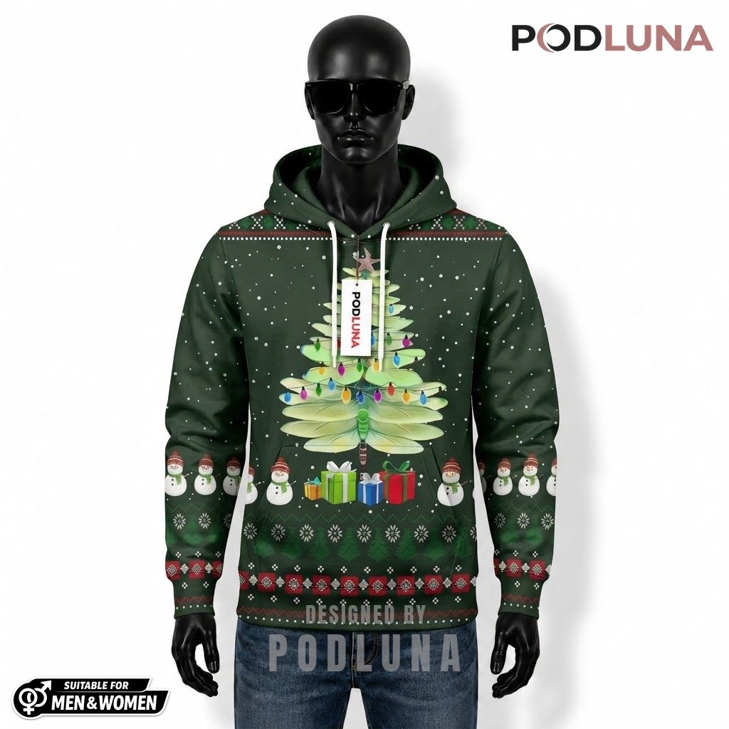 Dragonfly Christmas Tree Funny Ugly 3D Hoodie 1
