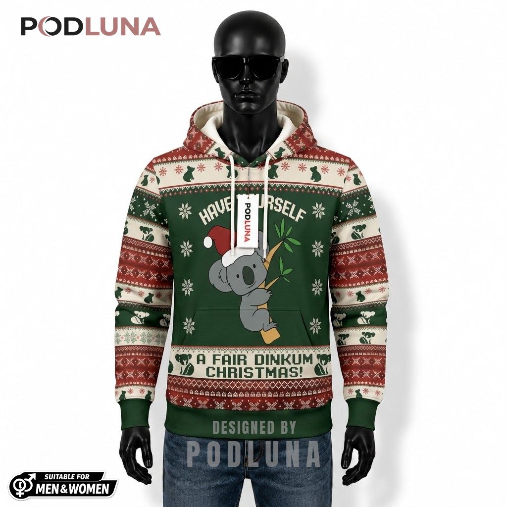 Fair Dinkum Xmas Funny Holiday Koala Ugly Christmas 3D Hoodie 1