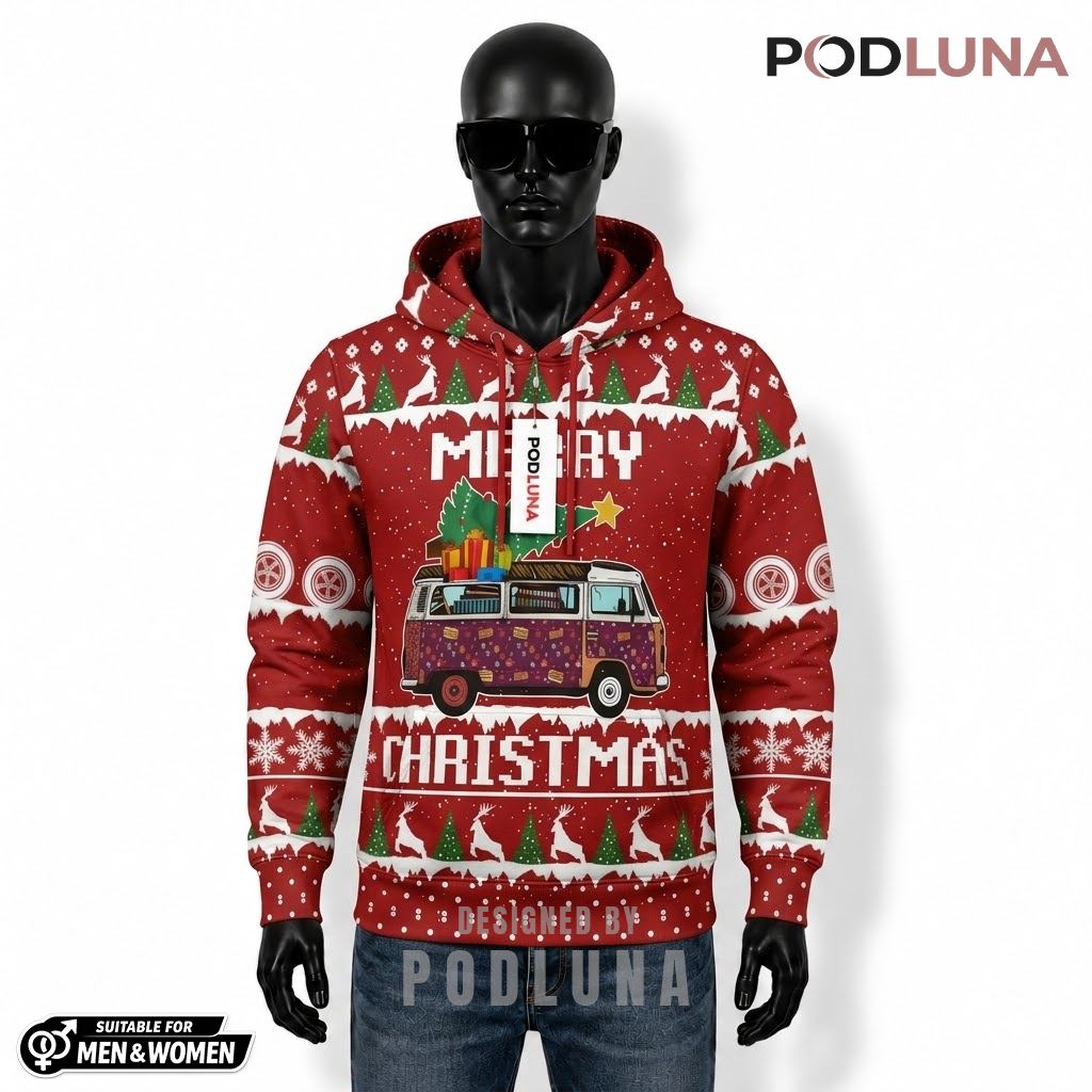 Fair Isle VW Bus Christmas Tree Ugly Christmas 3D Hoodie 1