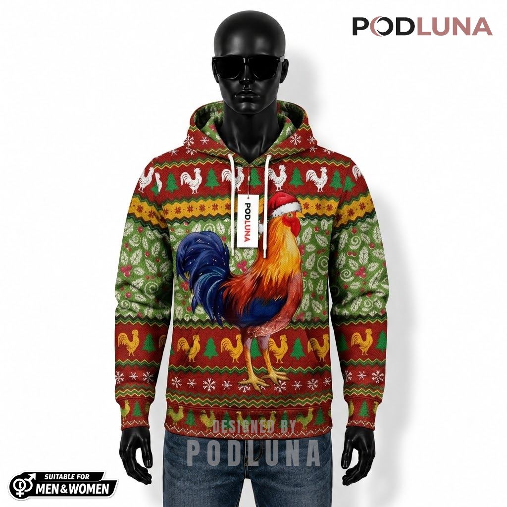 Farm Animal Holiday Rooster Chicken Ugly Christmas 3D Hoodie 1
