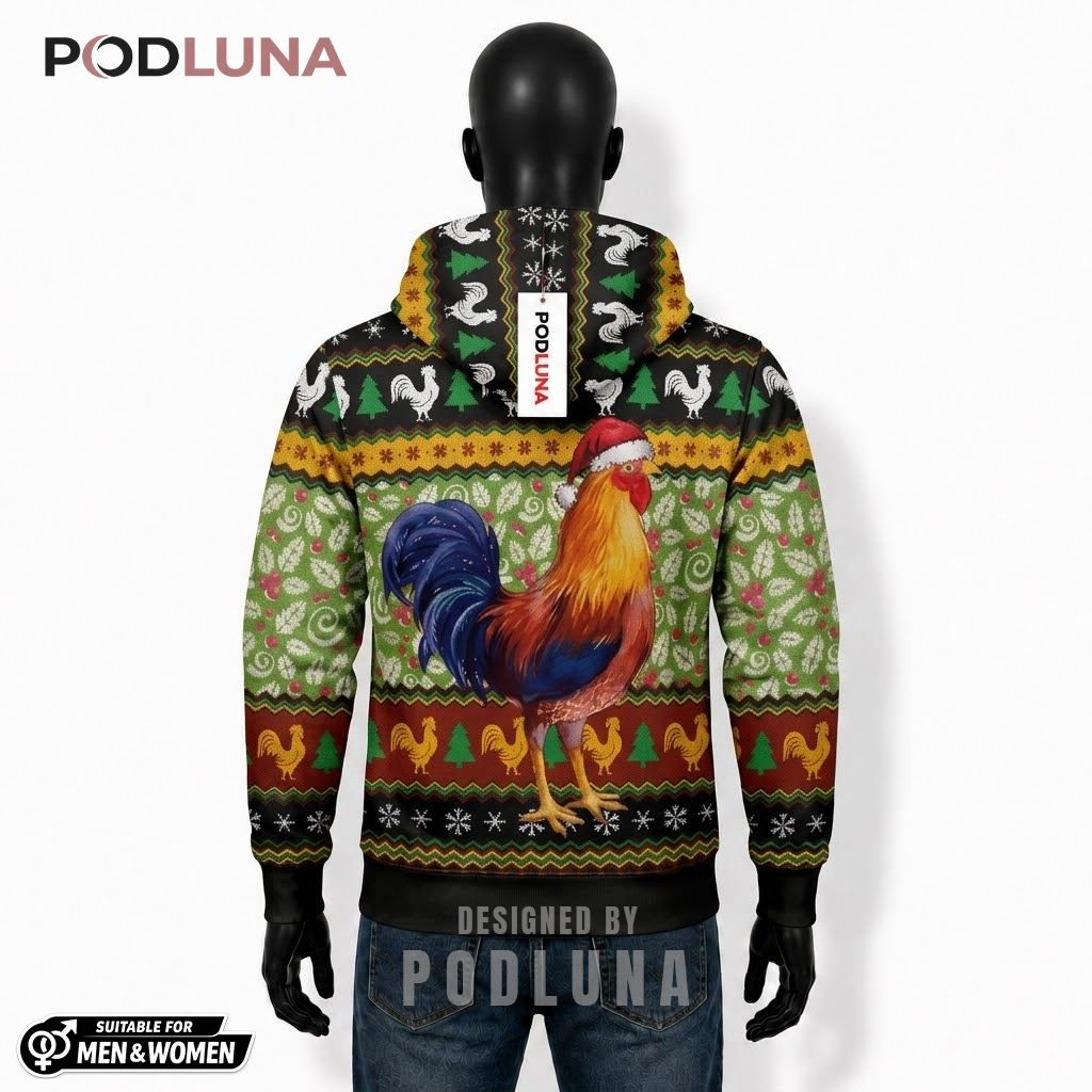 Farm Animal Holiday Rooster Chicken Ugly Christmas 3D Hoodie 2 Farm Animal Holiday Rooster Chicken Ugly Christmas 3D Hoodie 2
