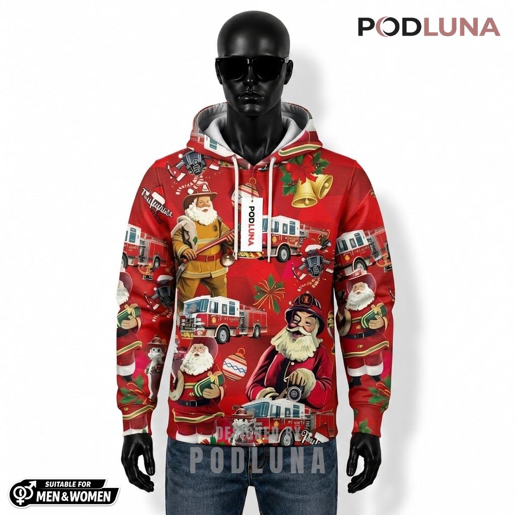 Firefighter Santa Claus All Over Print Christmas 3D Hoodie 1