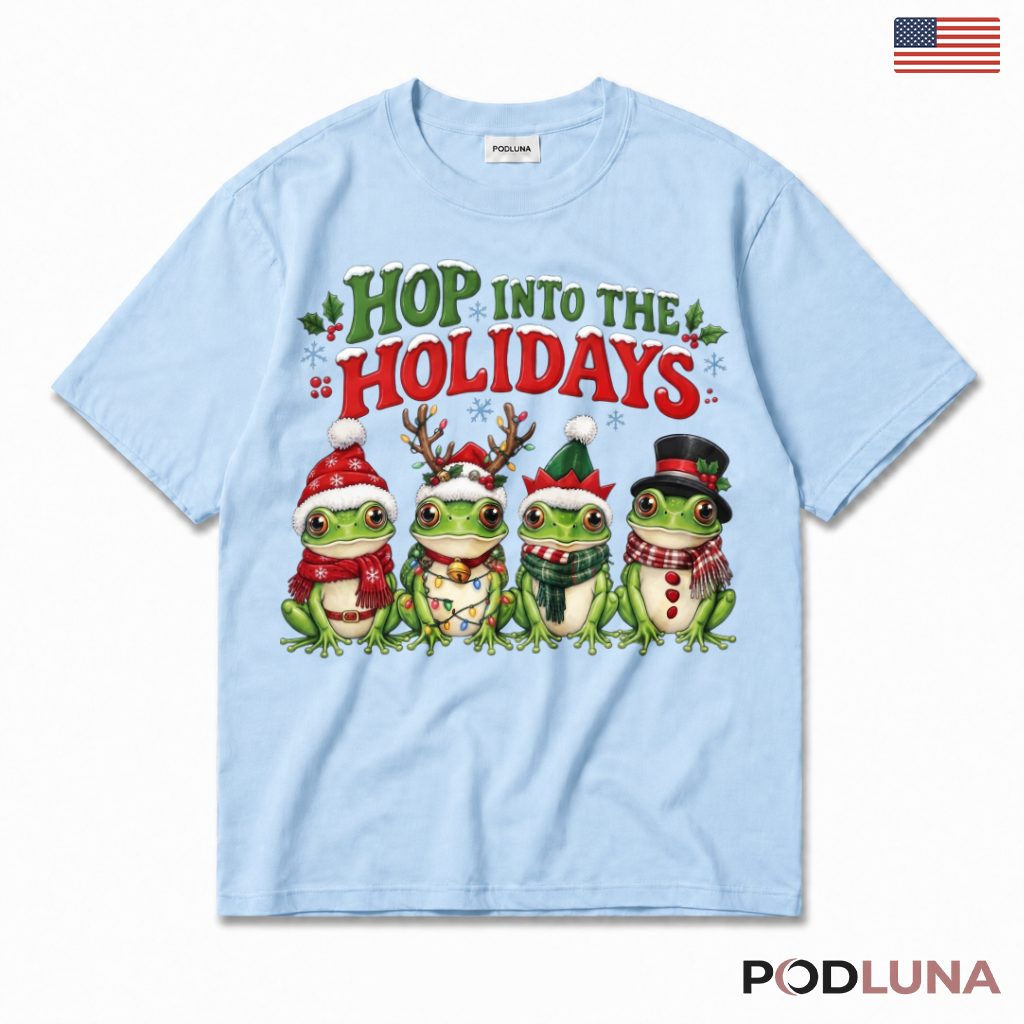 Frog Christmas T-Shirt Hop Into The Holidays