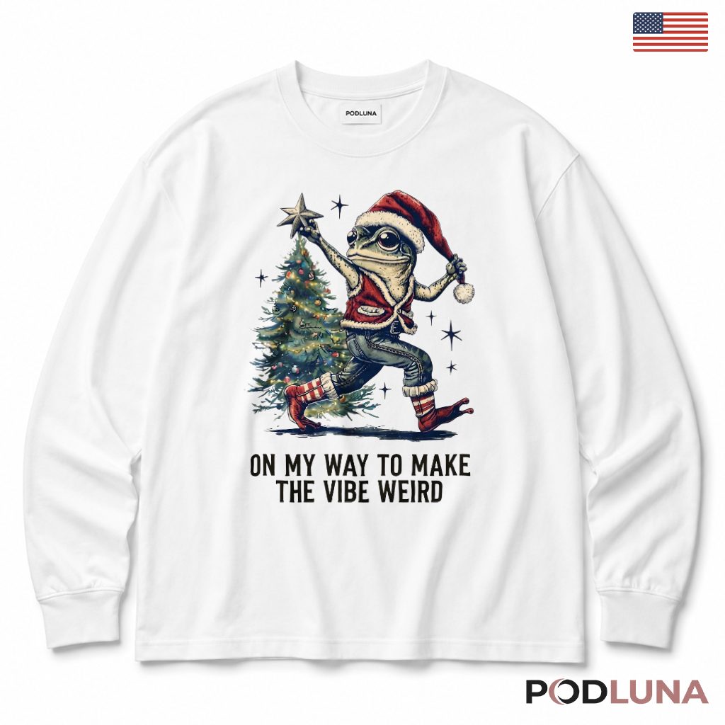 Frog Dancing Christmas Long Sleeve Weird Vibe Denim Jeans Red Vest Funny Frog Dancing Christmas Long Sleeve Weird Vibe Denim Jeans Red Vest Funny