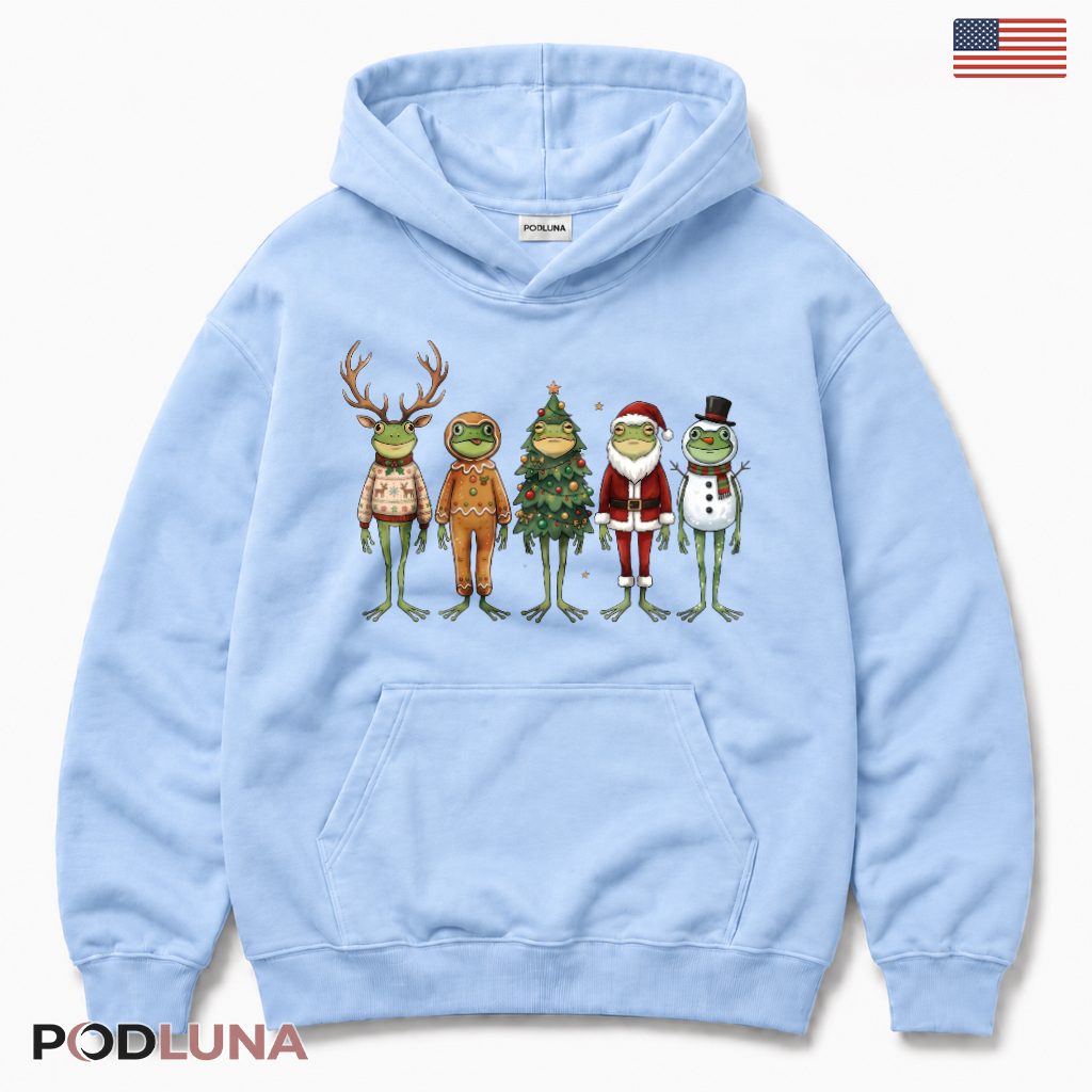 Frog Friends Christmas Hoodie Reindeer Gingerbread Snowman Santa Lineup Cute Frog Friends Christmas Hoodie Reindeer Gingerbread Snowman Santa Lineup Cute