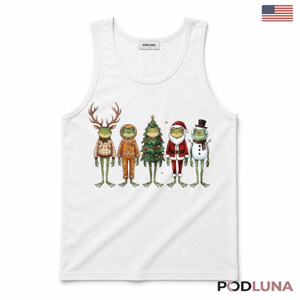 Frog Friends Christmas Tank Top Reindeer Gingerbread Snowman Santa Lineup Cute Frog Friends Christmas Tank Top Reindeer Gingerbread Snowman Santa Lineup Cute