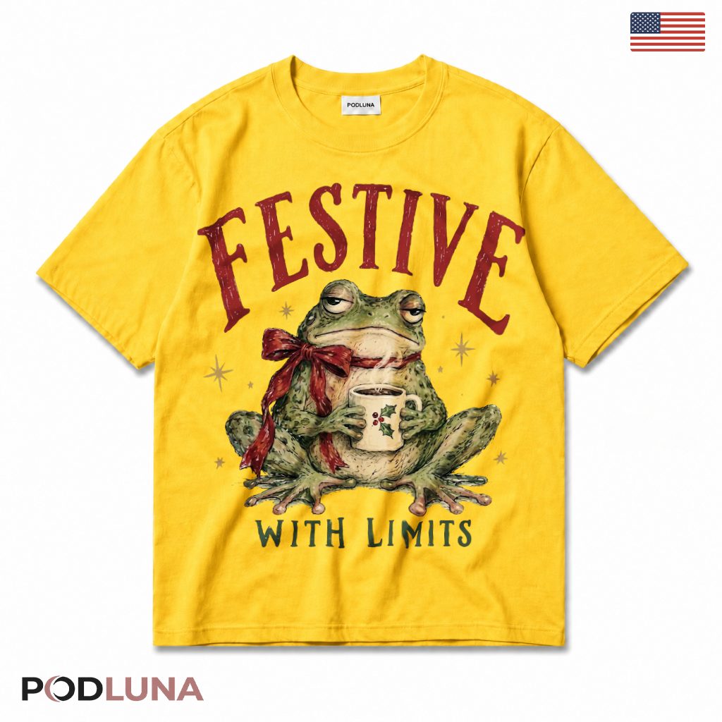 Frog Limits Christmas T-Shirt Festive Red Bow Holly Mug Grumpy Humor