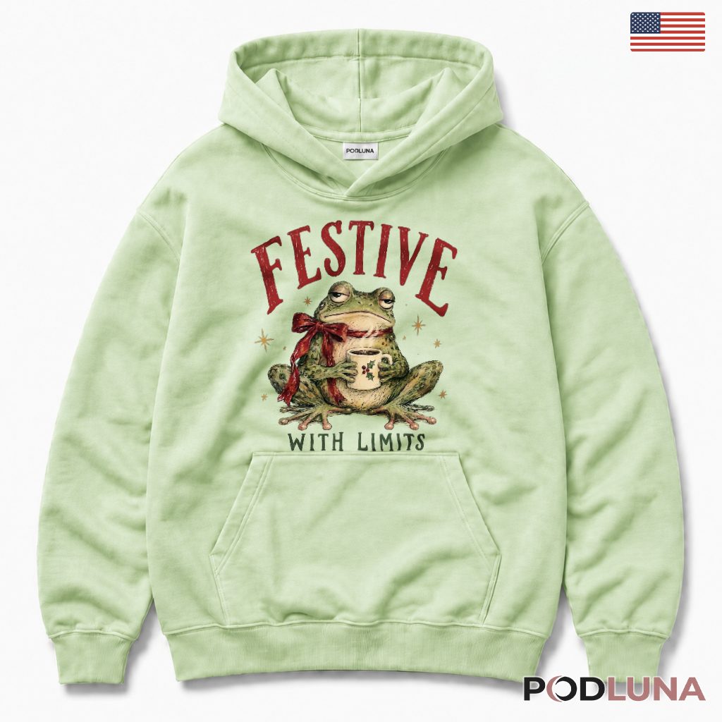 Frog Limits Christmas Hoodie Festive Red Bow Holly Mug Grumpy Humor Frog Limits Christmas Hoodie Festive Red Bow Holly Mug Grumpy Humor