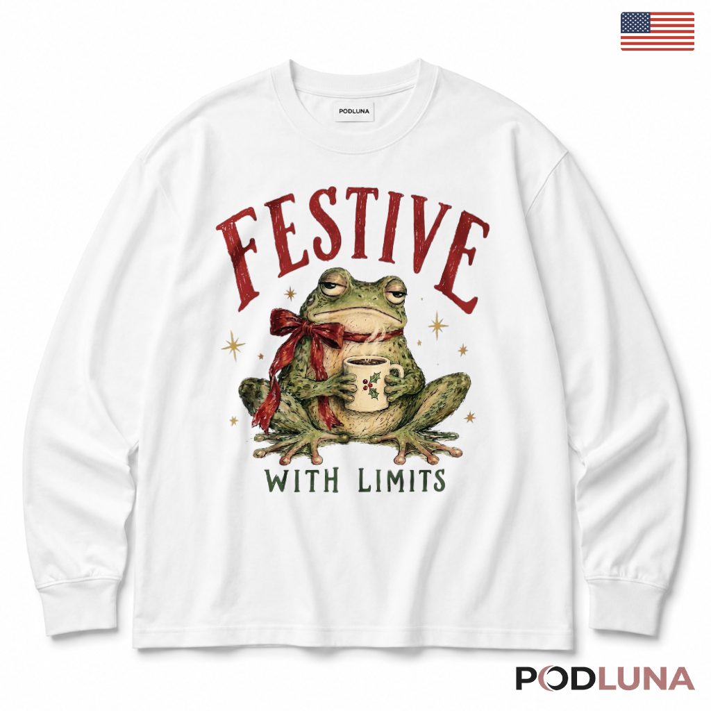 Frog Limits Christmas Long Sleeve Festive Red Bow Holly Mug Grumpy Humor Frog Limits Christmas Long Sleeve Festive Red Bow Holly Mug Grumpy Humor